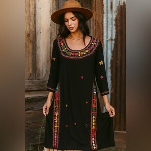 Poetic Threads black embroidered dress caftan size S/M